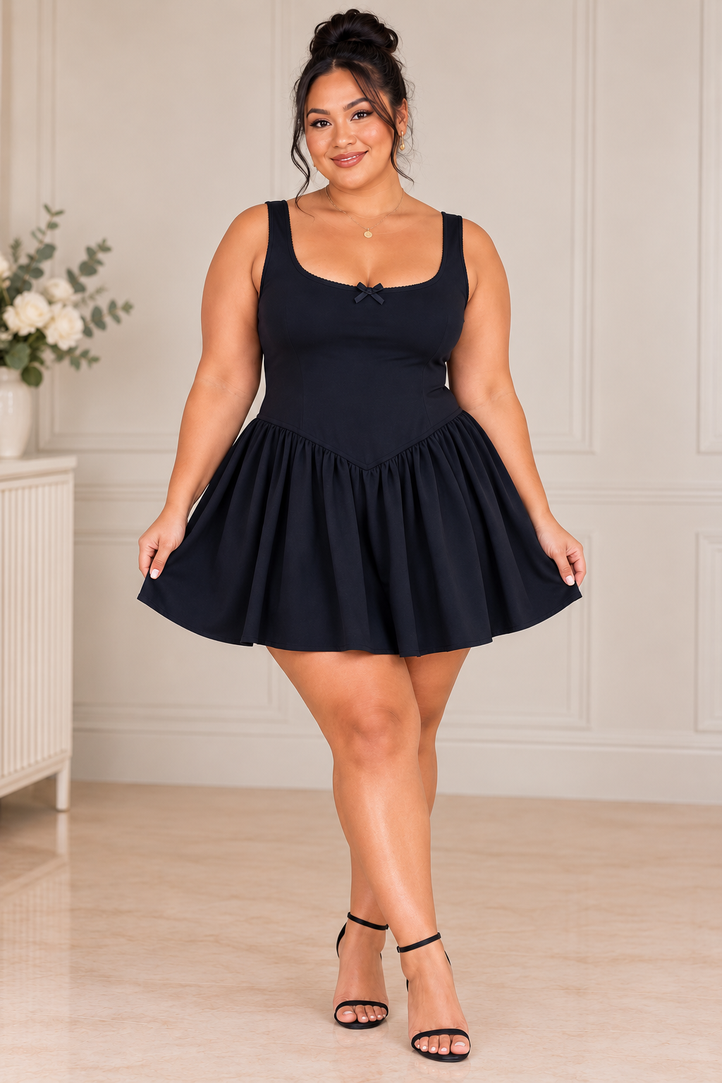 Navy Scoop Neck Skater Mini Dress