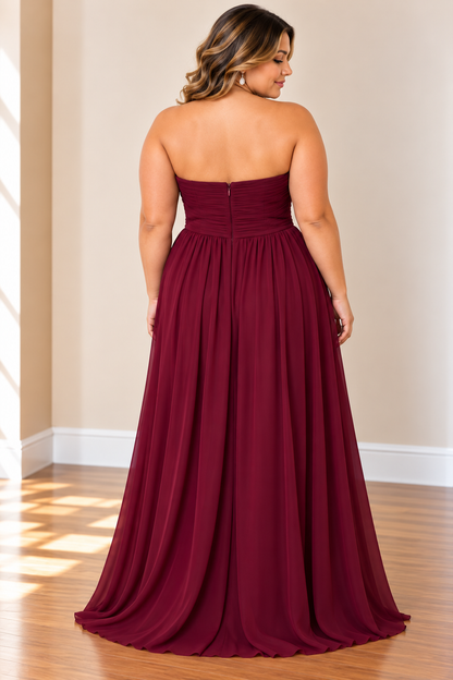 Burgundy Elegance Strapless Maxi Dress