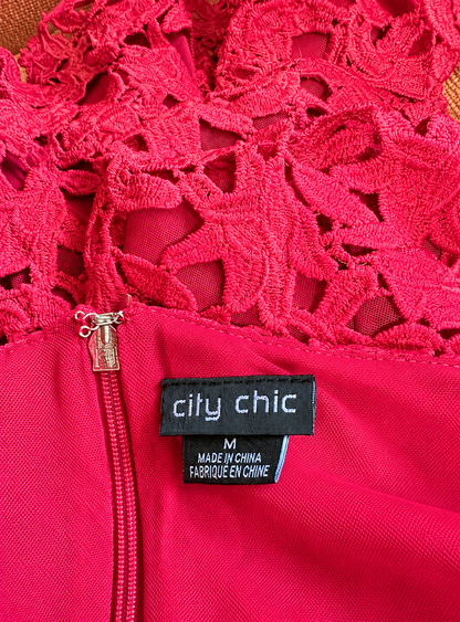 Red Floral Lace Midi Dress
