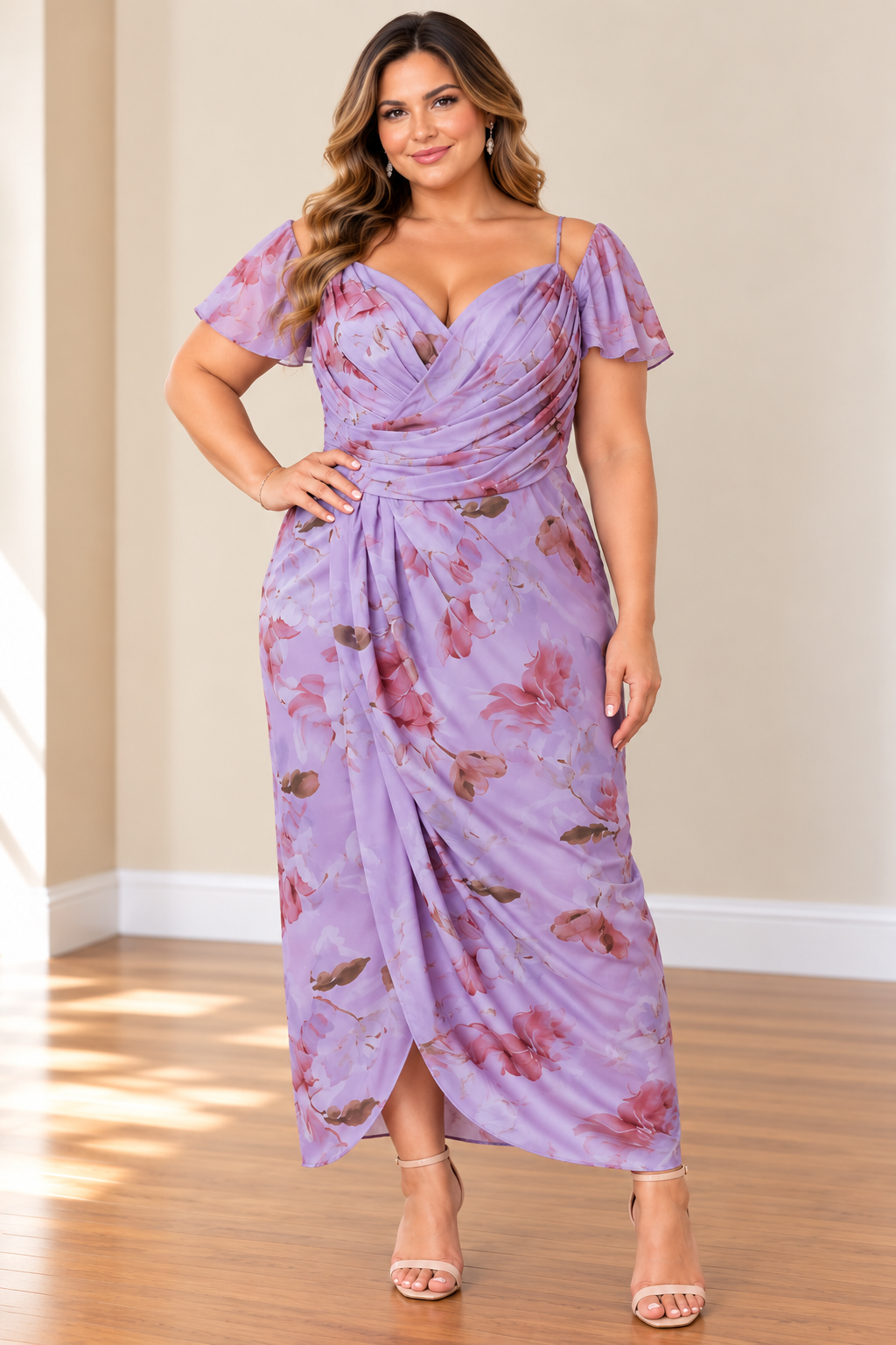 Lilac Blossom Off-Shoulder Maxi Dress