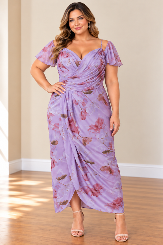 Lilac Blossom Off-Shoulder Maxi Dress