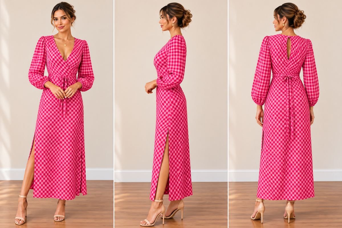 Pink Gingham Wrap Maxi Dress