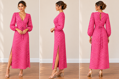 Pink Gingham Wrap Maxi Dress