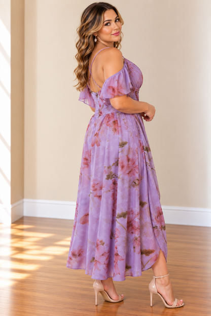 Lilac Blossom Off-Shoulder Maxi Dress