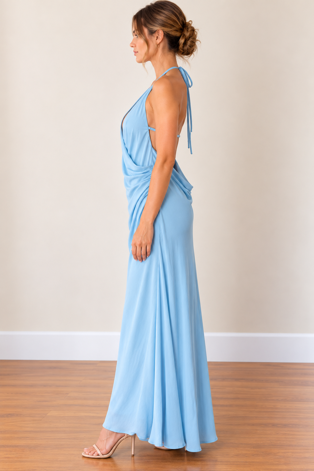 Sky Blue Halter Neck Maxi Dress