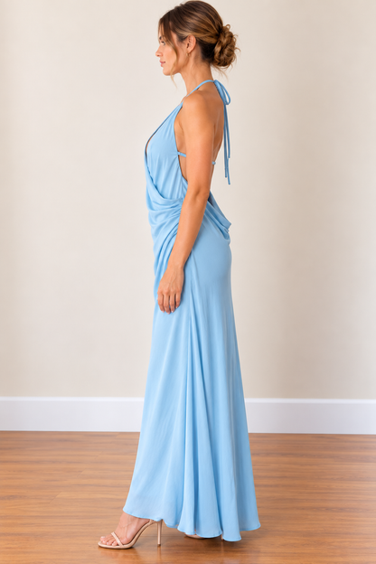Sky Blue Halter Neck Maxi Dress