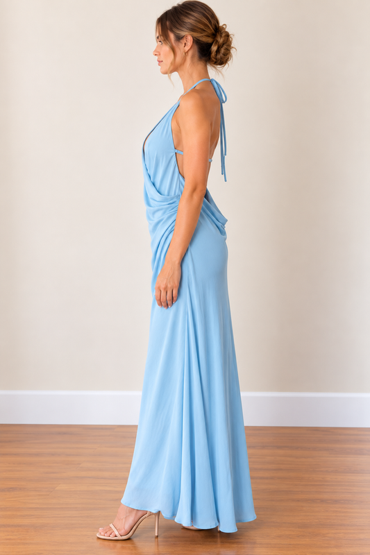 Sky Blue Halter Neck Maxi Dress
