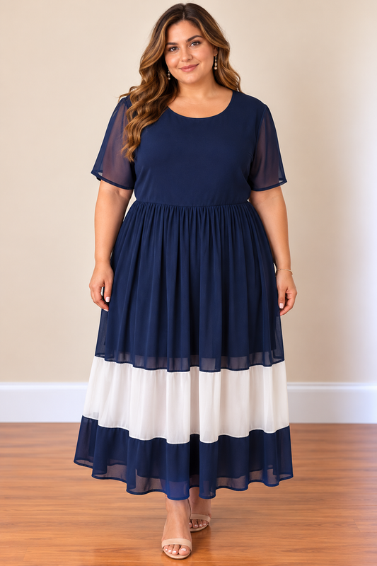 Navy & White  Block Maxi Dress