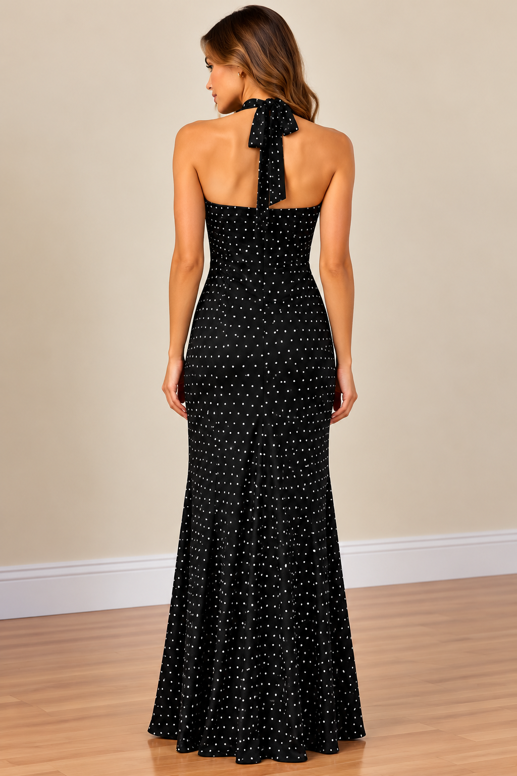 Black Polka Dot Halter Maxi Dress