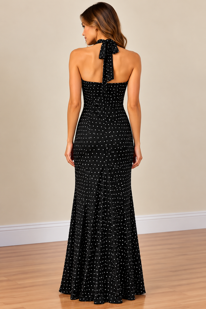 Black Polka Dot Halter Maxi Dress