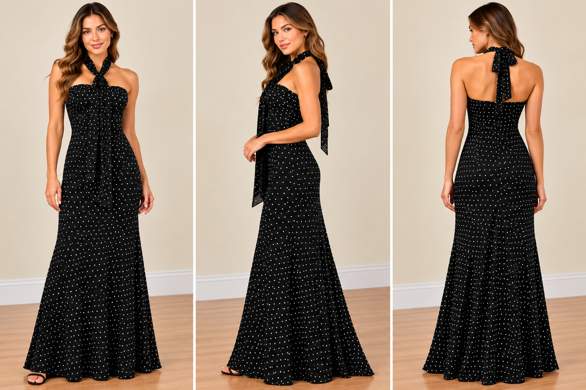 Black Polka Dot Halter Maxi Dress