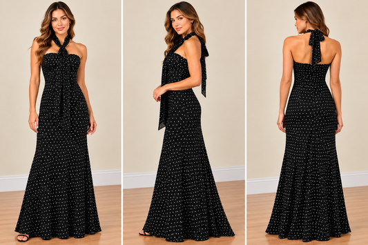 Black Polka Dot Halter Maxi Dress