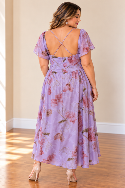 Lilac Blossom Off-Shoulder Maxi Dress