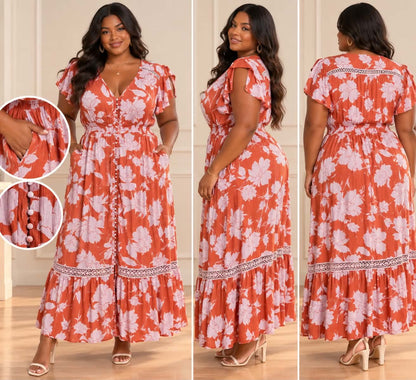 Proud Poppy Coral Floral Maxi Dress