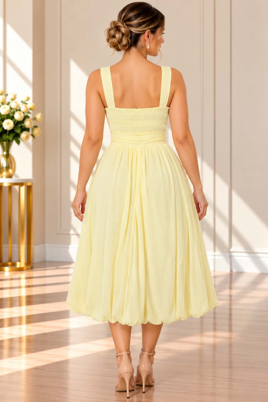 Annah.S – Pastel Yellow Floral Midi Dress