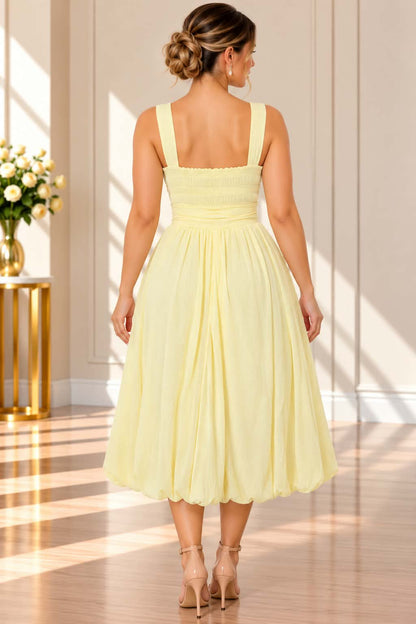 Annah.S – Pastel Yellow Floral Midi Dress