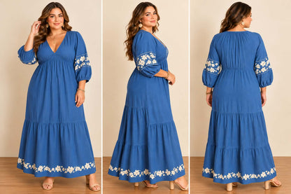 Blue Meadow Embroidered Maxi Dress