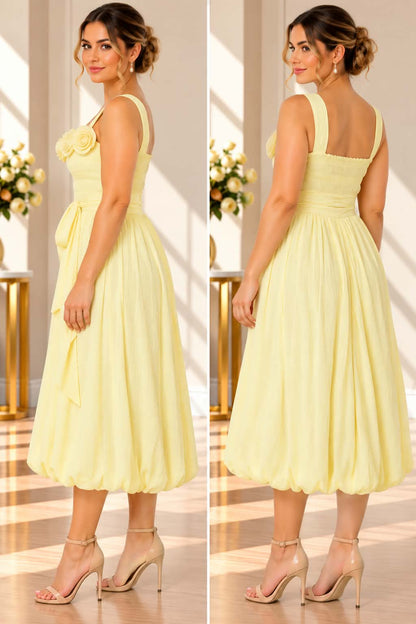 Annah.S – Pastel Yellow Floral Midi Dress