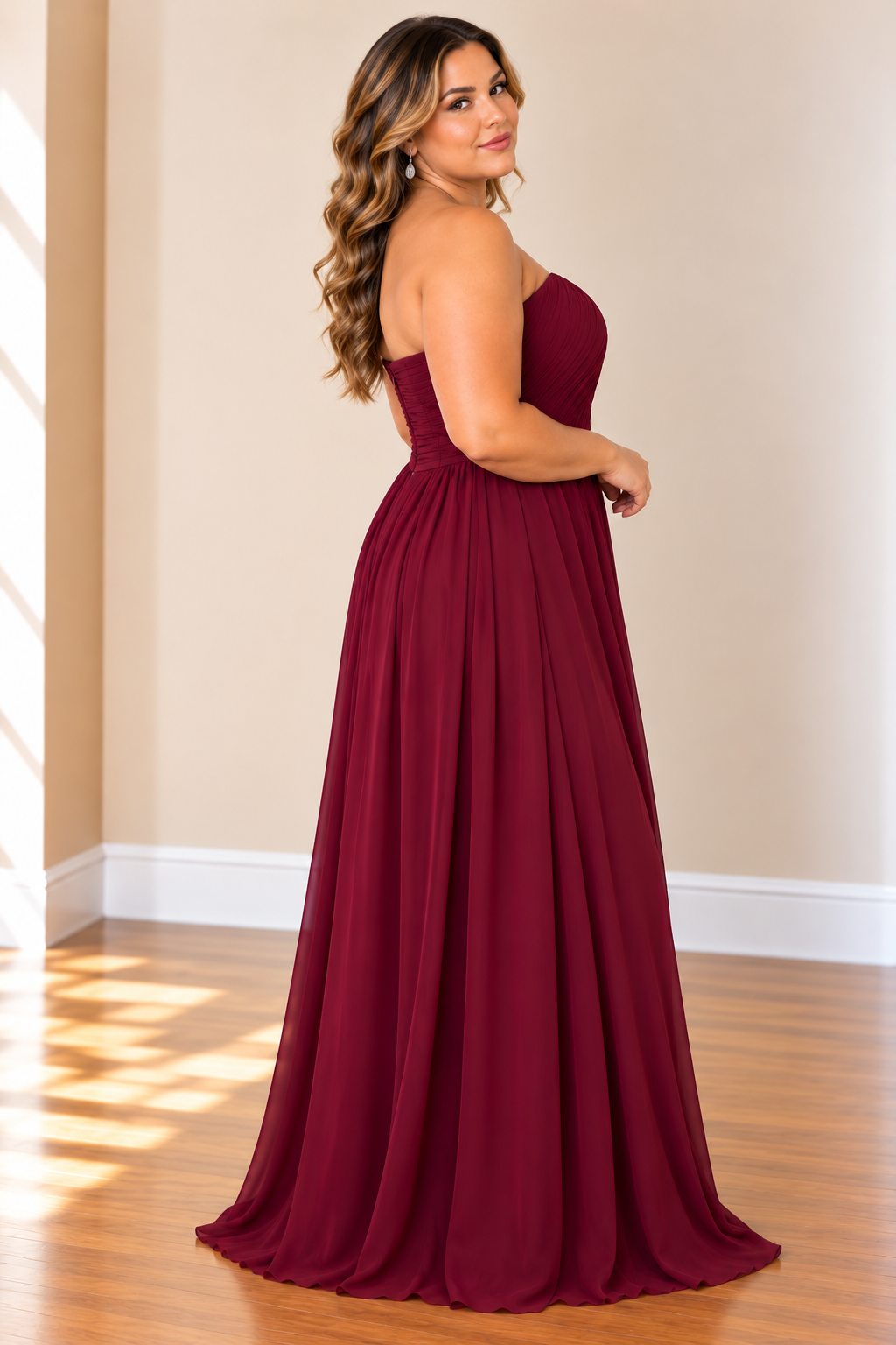 Burgundy Elegance Strapless Maxi Dress