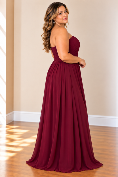 Burgundy Elegance Strapless Maxi Dress