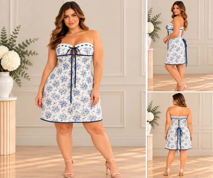 Blue Toile Corset Mini Dress