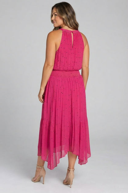 Fuchsia Polka Dot Halter Midi Dress