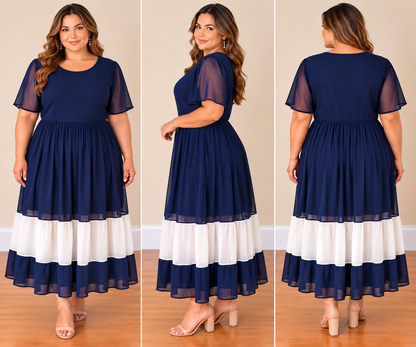 Navy & White  Block Maxi Dress