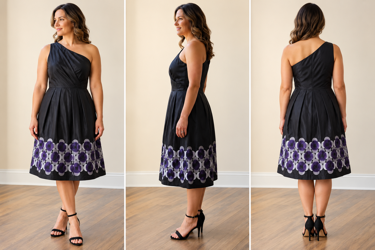 Moss & Spy One-Shoulder Embroidered Cocktail Dress
