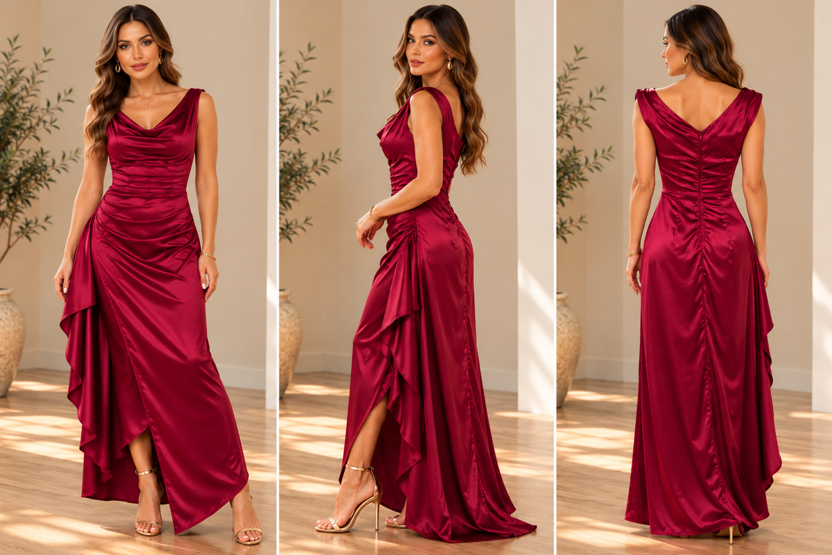 Ruby Elegance Draped Maxi Dress