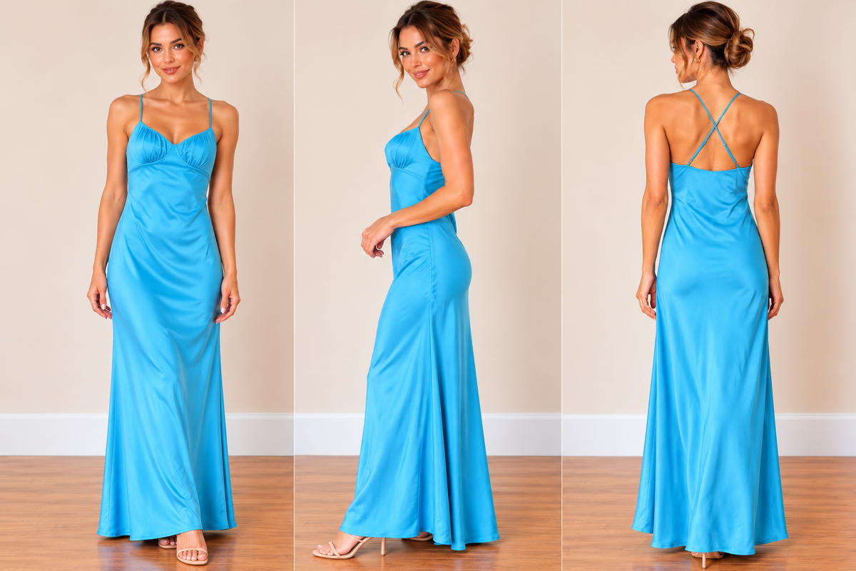Turquoise Blue Satin Maxi Dress