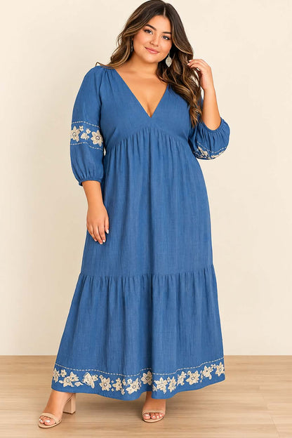 Blue Meadow Embroidered Maxi Dress