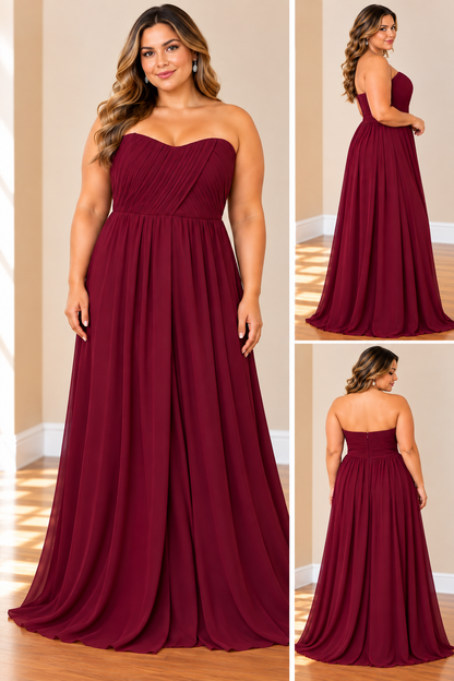 Burgundy Elegance Strapless Maxi Dress