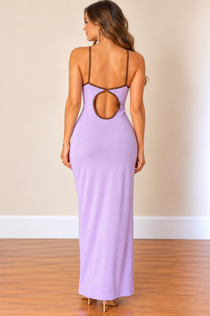 Lilac & Chocolate Brown Cut-Out Maxi Dress
