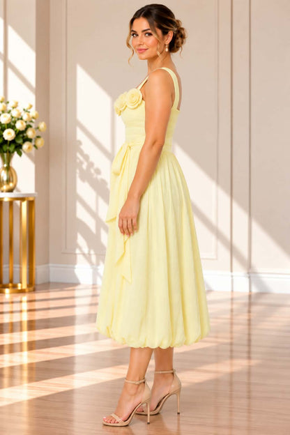 Annah.S – Pastel Yellow Floral Midi Dress