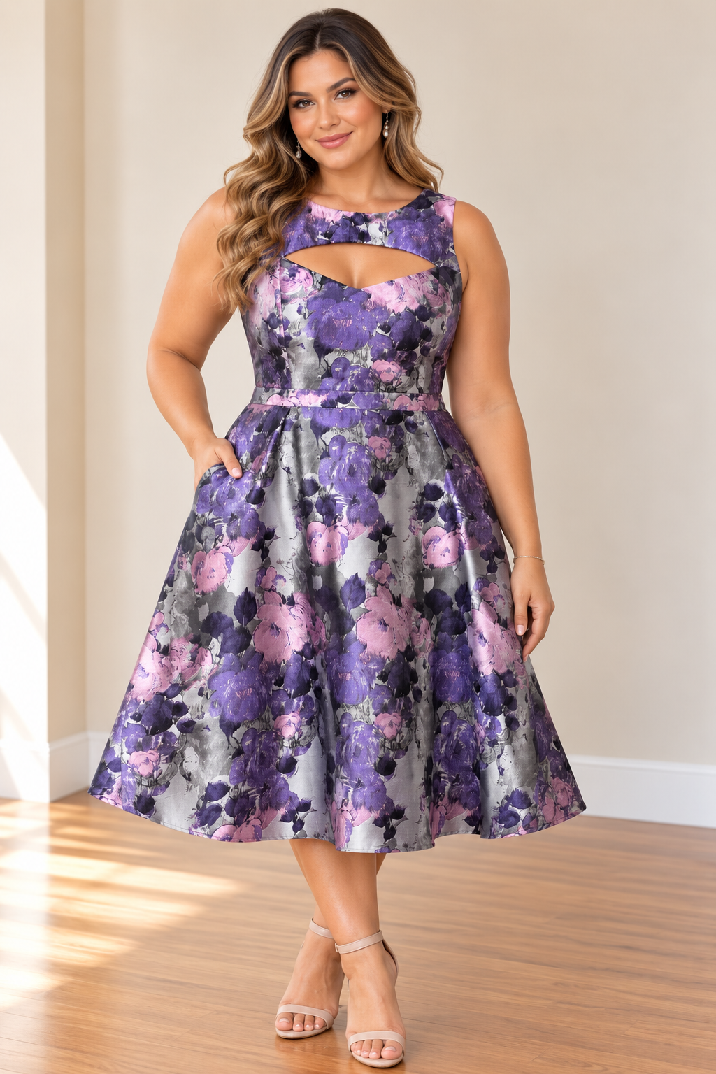 Violet Bloom Floral Midi Dress