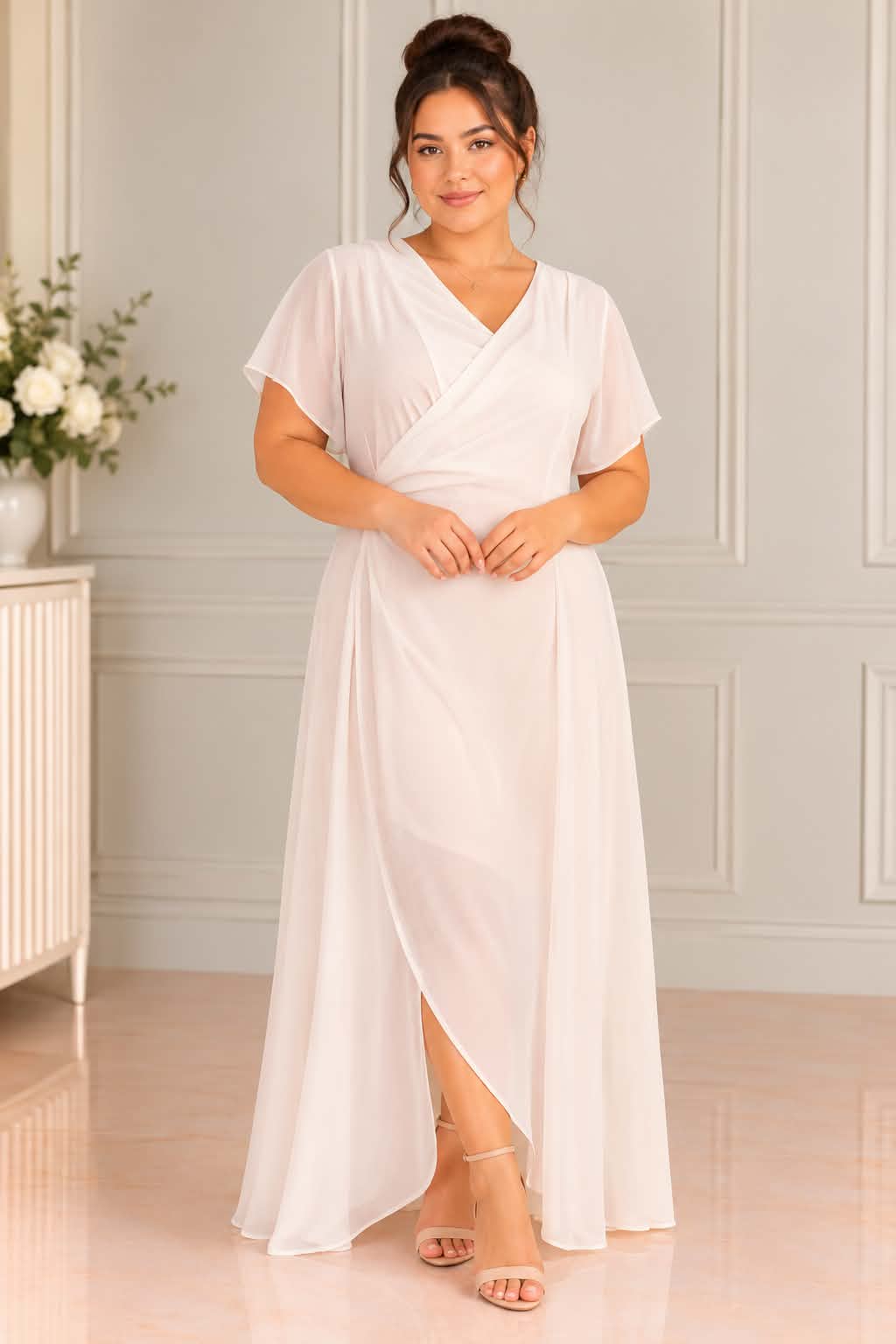 Blush Pink Chiffon Wrap Maxi Dress