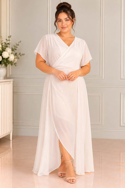 Blush Pink Chiffon Wrap Maxi Dress