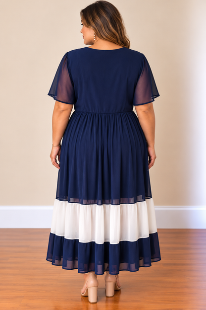 Navy & White  Block Maxi Dress