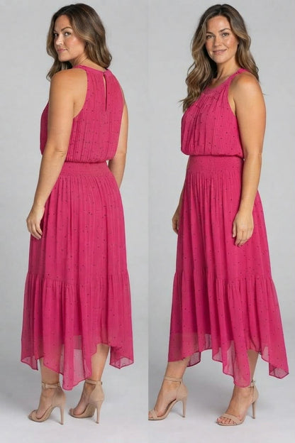 Fuchsia Polka Dot Halter Midi Dress