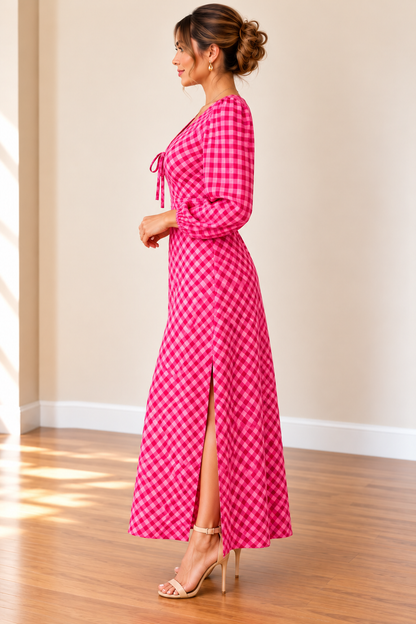 Pink Gingham Wrap Maxi Dress