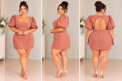 Dusty Rose Puff Sleeve Mini Dress