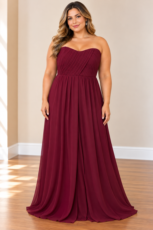 Burgundy Elegance Strapless Maxi Dress