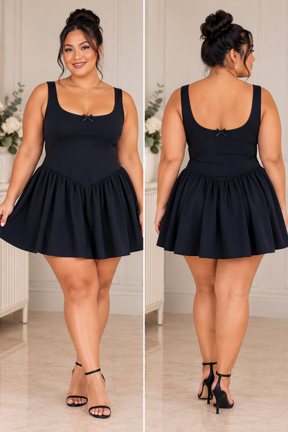 Navy Scoop Neck Skater Mini Dress