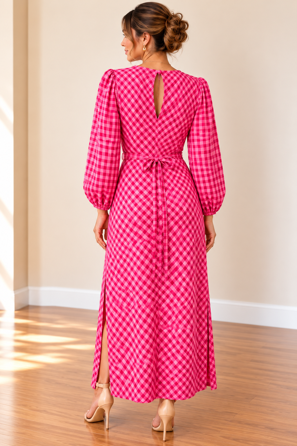 Pink Gingham Wrap Maxi Dress