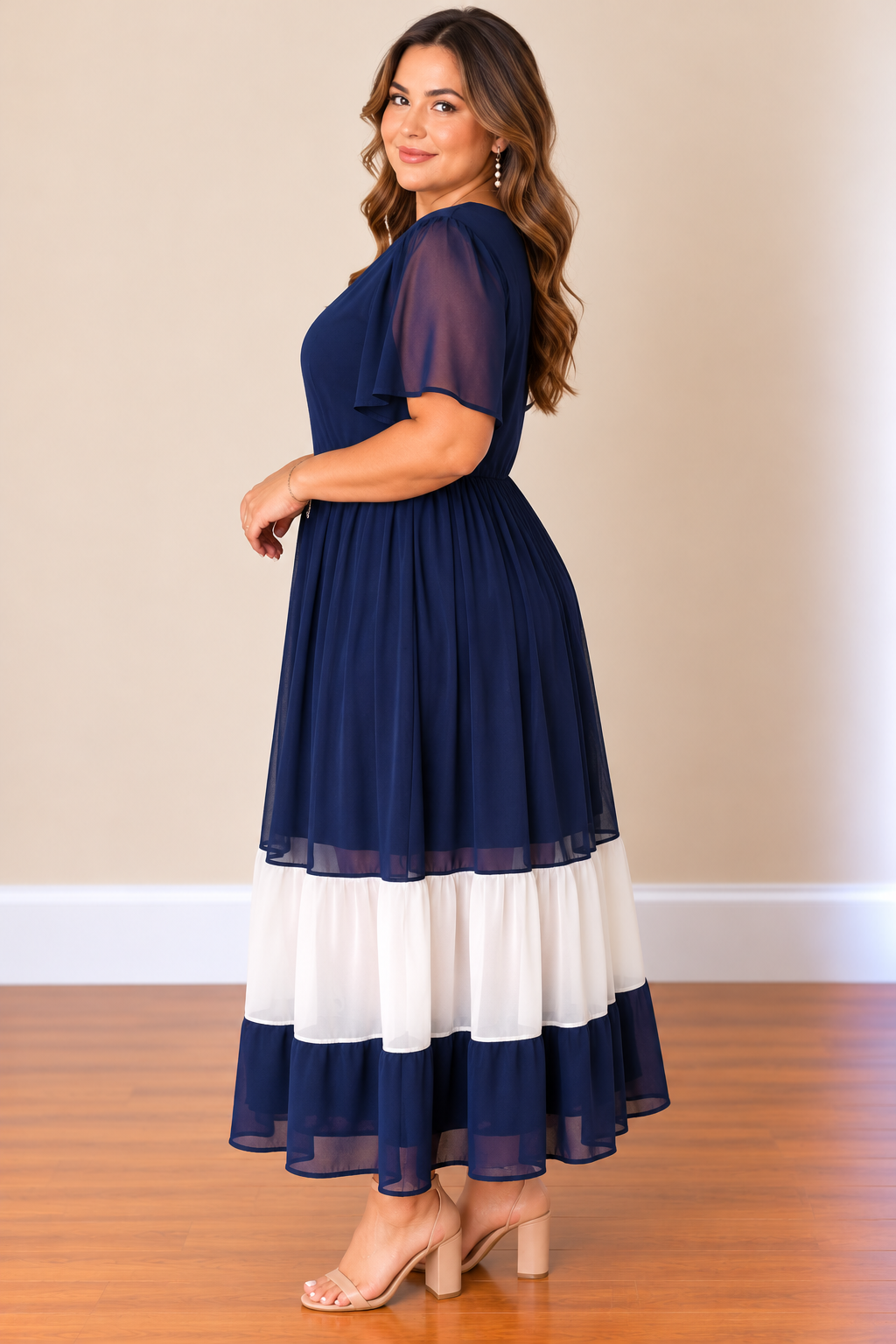 Navy & White  Block Maxi Dress