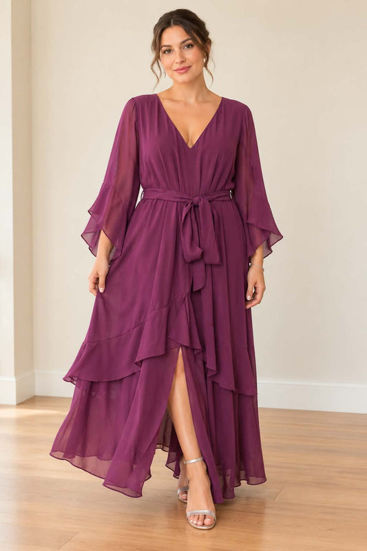 City Chic Plum Ruffle Maxi Dress