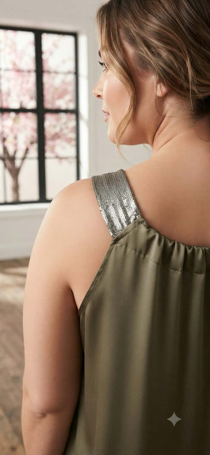 Sara Olive Satin Shift Dress